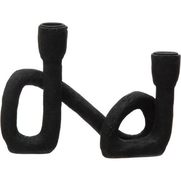 Black sculptural double taper candle holder modern resin centerpiece home decor - Picture 8 of 8